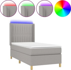 vidaXL Κρεβάτι Boxspring με Στρώμα &amp; LED Αν.Γκρι 100x200εκ. Υφασμάτινο