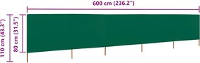vidaXL Προστατευτικό Αέρα με 5 Πάνελ Πράσινο 600 x 80 εκ. Υφασμάτινο