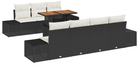 vidaXL Σετ Καναπέ Κήπου 8 Τεμαχίων με Μαξιλάρια Μαύρο Πολυ Ρατάν