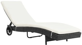 vidaXL Ξαπλώστρα Μαύρη από Συνθετικό Ρατάν με Μαξιλάρι και Ρόδες