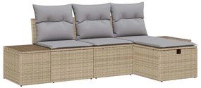 vidaXL Σετ Καναπέ Κήπου με μαξιλάρι 4 pcs Μπεζ Πολυ ράταν