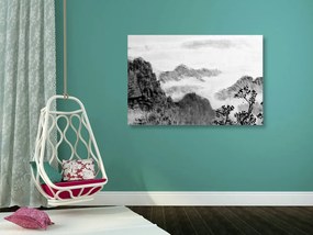 Εικόνα μιας παραδοσιακής κινέζικης ζωγραφικής τοπίων σε ασπρόμαυρο - 90x60