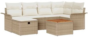 vidaXL Σετ Καναπέ Κήπου με μαξιλάρι 7 pcs Μπεζ Πολυ ράταν