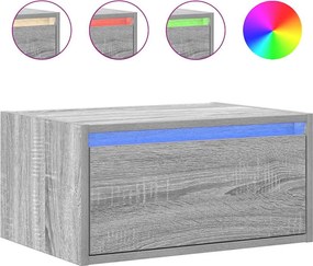 vidaXL Κομοδίνα Επιτοίχια με Φώτα LED 2 τεμ. Γκρι Sonoma