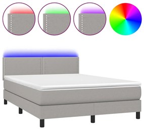 vidaXL Κρεβάτι Boxspring με Στρώμα &amp; LED Αν.Γκρι 140x200 εκ Υφασμάτινο