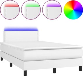 vidaXL Κρεβάτι Boxspring με Στρώμα &amp; LED Λευκό 120x200 εκ. Συνθ. Δέρμα