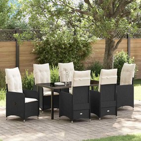 vidaXL Σέτ φαγητού για κήπο με μαξιλάρι 7 pcs Μαύρο Πολυ ράταν