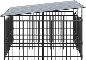vidaXL Υπαίθριο Κλουβί Σκύλων με Οροφή από Χάλυβα 3,75 μ²