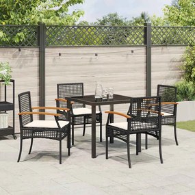 vidaXL Σέτ φαγητού για κήπο 5 pcs Μαύρο συνθετικό ρατάν