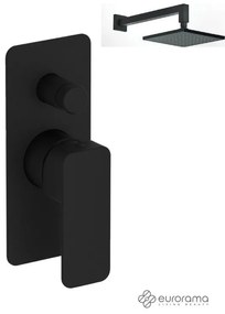 Eurorama Quadra Black Matt Ανακλινόμενη κεφαλή 30x30εκ.+Μπράτσο Τοίχου+Μίκτης εντοιχισμού 2 εξόδων με εκτροπέα