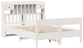 Κρεβάτι Βιβλιοθήκη Χωρίς Στρώμα 160x200 εκ Μασίφ Ξύλο Πεύκου - Λευκό