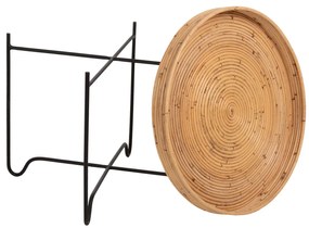 Τραπεζάκι σαλονιού Βοηθητικό FLY Rattan Φυσικό και Μεταλλική Μαύρη Βάση Φ50x40Υεκ. 50x50x40 εκ.