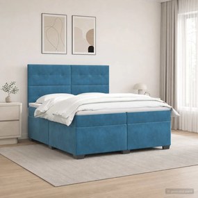 vidaXL Κρεβάτι box spring με στρώμα Μπλε 200 x 200 cm Βελούδο