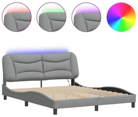 Πλαίσιο Κρεβατιού με LED Ανοιχτό Γκρι 160x200 εκ. Υφασμάτινο - Γκρι