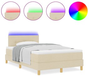 vidaXL Κρεβάτι Box Spring με Στρώμα & LED Κρεμ 120x200 εκ. Ύφασμα