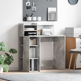 vidaXL Γραφείο με Αποθήκευση Γκρι σκυροδέματος 90 x 48 x 101.5 εκ.