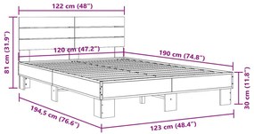 Πλαίσιο Κρεβατιού Sonoma Δρυς 120x190 εκ. Επεξ. Ξύλο &amp; Μέταλλο - Καφέ