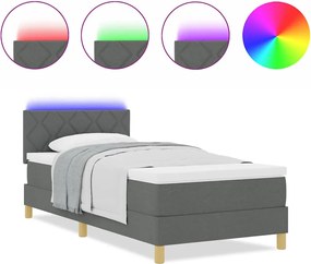vidaXL LED Κρεβάτι με βάθρο Σκούρο Γκρι 100 x 200 cm ύφασμα