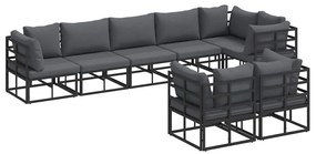 vidaXL Σετ Καναπέ Κήπου με μαξιλάρι 8 pcs Μαύρο Αλουμίνιο