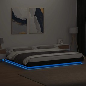 vidaXL Πλαίσιο Κρεβατιού με LED Μαύρο 180 x 200 εκ. Επεξ. Ξύλο