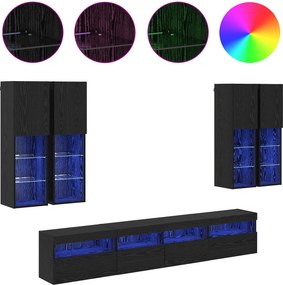 vidaXL Σετ Κονσόλας Τηλεόρασης με LED Φώτα με led 7 pcs Μαύρη Οξυά