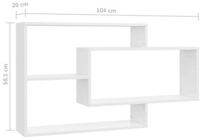 vidaXL Ραφιέρα Τοίχου Γυαλιστερό Λευκό 104x20x58,5 εκ. από Επεξ. Ξύλο