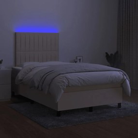 ΚΡΕΒΑΤΙ BOXSPRING ΜΕ ΣΤΡΩΜΑ &amp; LED ΚΡΕΜ 120X200 ΕΚ. ΥΦΑΣΜΑΤΙΝΟ 3135026