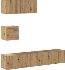 vidaXL Σετ ντουλαπιών τηλεόρασης 4 τεμαχίων Επιτοίχιο Τεχνικής Δρυς