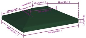 vidaXL Κάλυμμα για Κιόσκι Πράσινο 4 x 3 μ. 310 γρ./μ²