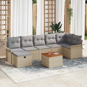 vidaXL Σετ Καναπέ Κήπου με μαξιλάρι 8 pcs Μπεζ Πολυ ράταν