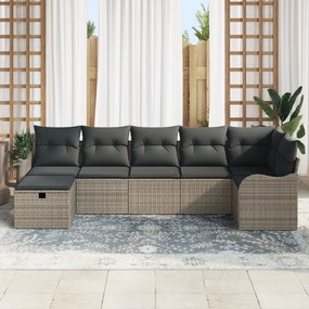 vidaXL Σετ Καναπέ Κήπου 7 Κομματιών με Μαξιλάρια Γκρι Πολυ Ρατάν