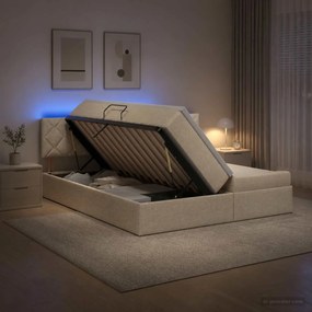 vidaXL LED Κρεβάτι αποθήκευσης με στρώμα Κρεμ 180 x 200 cm Ύφασμα