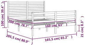 Πλαίσιο Κρεβατιού με Κεφαλάρι 160x200 εκ. από Μασίφ Ξύλο - Καφέ