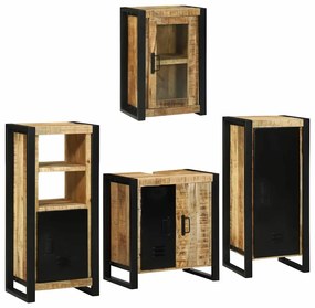 vidaXL Σετ Επίπλων Μπάνιου Επιτοίχιο 4 pcs Καφέ Στερεό ξύλο μάνγκο