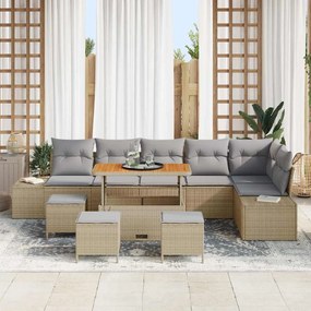 vidaXL Σετ Καναπέ Κήπου με μαξιλάρι 10 pcs Μπεζ Πολυ ράταν