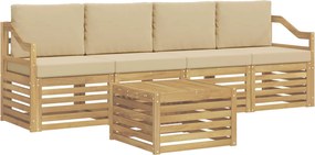 vidaXL Σειρά Καναπέ Εξωτερικού 5 pcs Λευκό και Μπεζ Πολυεστέρας