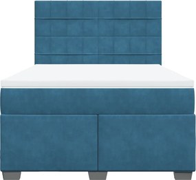 vidaXL Κρεβάτι Boxspring με Στρώμα Μπλε 140x190 εκ. Βελούδινο