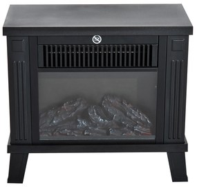 HOMCOM Ηλεκτρικό Τζάκι Ηλεκτρικό Τζάκι Σόμπα Τζάκι Επιτραπέζιο Τζάκι με Εφέ Φλόγας 600/1200W, Μέταλλο, Μαύρο, 34x17x31 cm