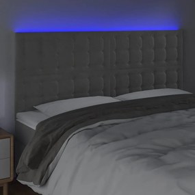 Κεφαλάρι Κρεβατιού LED Ανοιχτό Γκρι 200x5x118/128 εκ. Βελούδινο 3122924