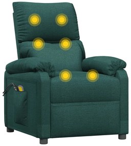 vidaXL Πολυθρόνα Μασάζ Ηλεκτρική Σκούρο Πράσινο Υφασμάτινη