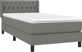 vidaXL Κρεβάτι Boxspring με Στρώμα Σκούρο Γκρι 90x190 εκ. Υφασμάτινο