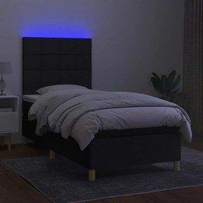vidaXL Κρεβάτι Boxspring με Στρώμα &amp; LED Μαύρο 90x200 εκ. Υφασμάτινο
