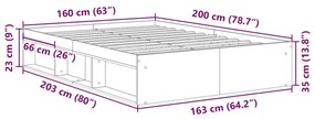 Πλαίσιο κρεβατιού χωρίς στρώμα 160x200 εκ. Επεξεργασμένο Ξύλο - Καφέ