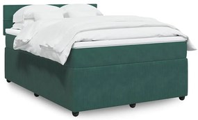 vidaXL Κρεβάτι Boxspring με Στρώμα Σκούρο Πράσινο 140x190εκ. Βελούδινο