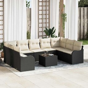 vidaXL Σετ Καναπέ Κήπου με μαξιλάρι 10 pcs Μαύρο και λευκό Πολυ ράταν