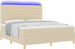 vidaXL LED Κρεβάτι με βάθρο με στρώμα Κρεμ 180 x 200 cm ύφασμα