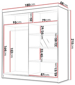 Ντουλάπα Atlanta 193, Άσπρο, 215x180x58cm, 139 kg, Πόρτες ντουλάπας: Ολίσθηση | Epipla1.gr