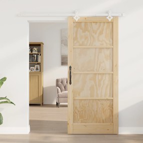 vidaXL Συρόμενη Πόρτα  με Σετ Εξαρτημάτων 86x198.5 cm Συμπαγές Ξύλο Πεύκου
