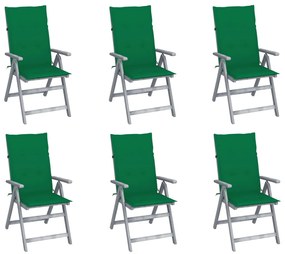 3065322 vidaXL Καρέκλες Κήπου Ανακλινόμενες 6 τεμ. Ξύλο Ακακίας με Μαξιλάρια Γκρι, 1 Τεμάχιο