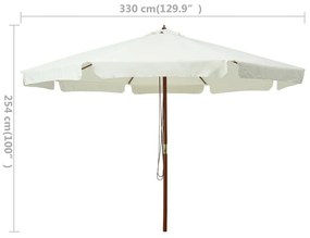 Ομπρέλα Κήπου Χρώμα της Άμμου 330 εκ. με Ξύλινο Ιστό - Λευκό